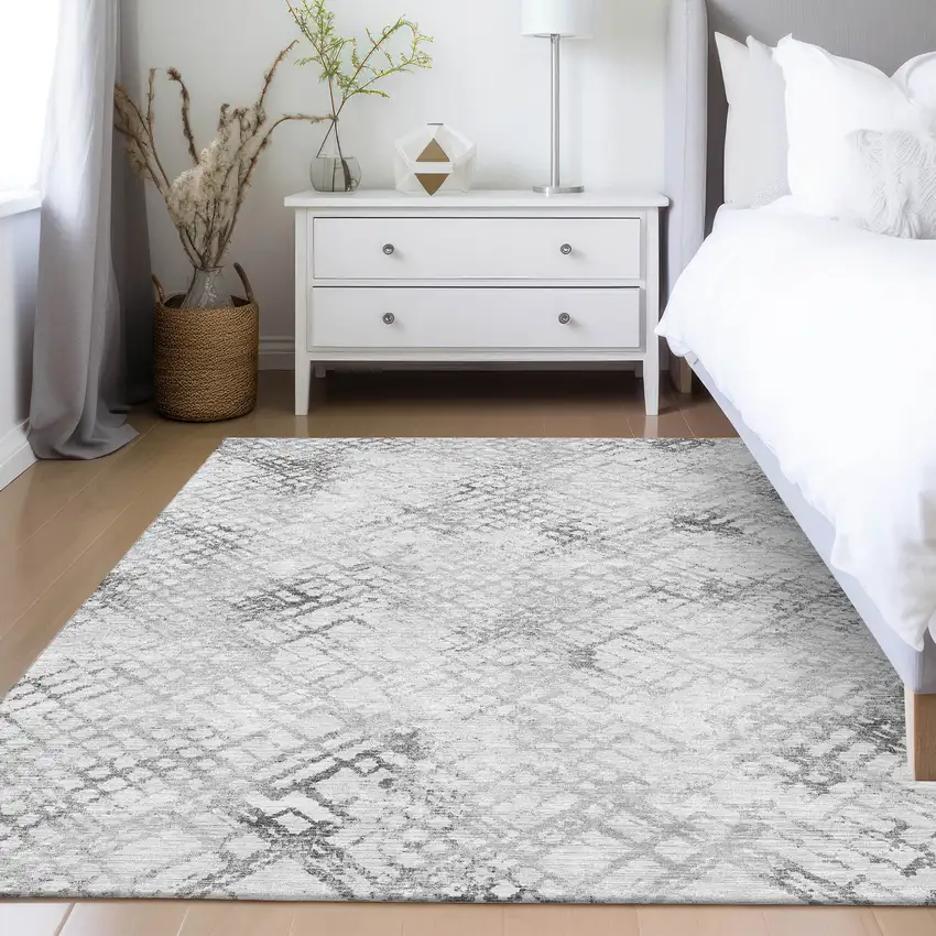 Gray Charcoal And Silver Geometric Washable Indoor Outdoor Area Rug Photo 9