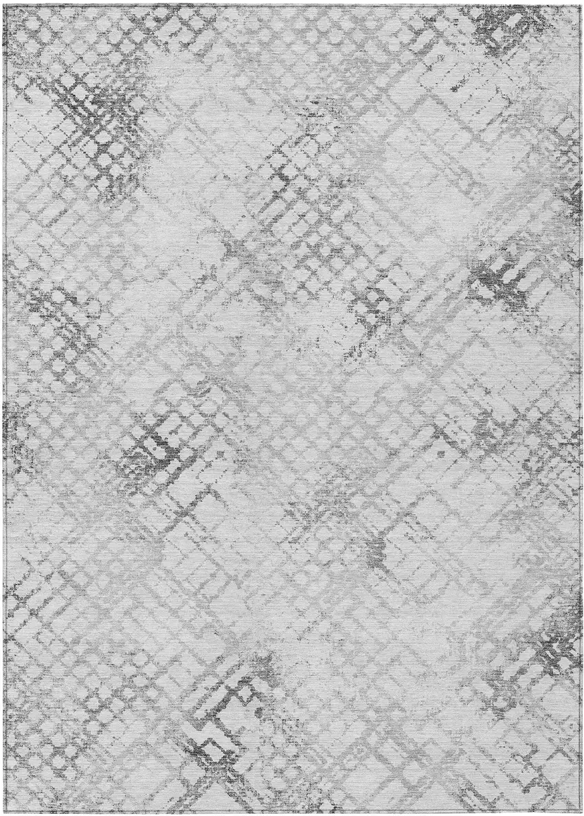 Gray Charcoal And Silver Geometric Washable Indoor Outdoor Area Rug Photo 2