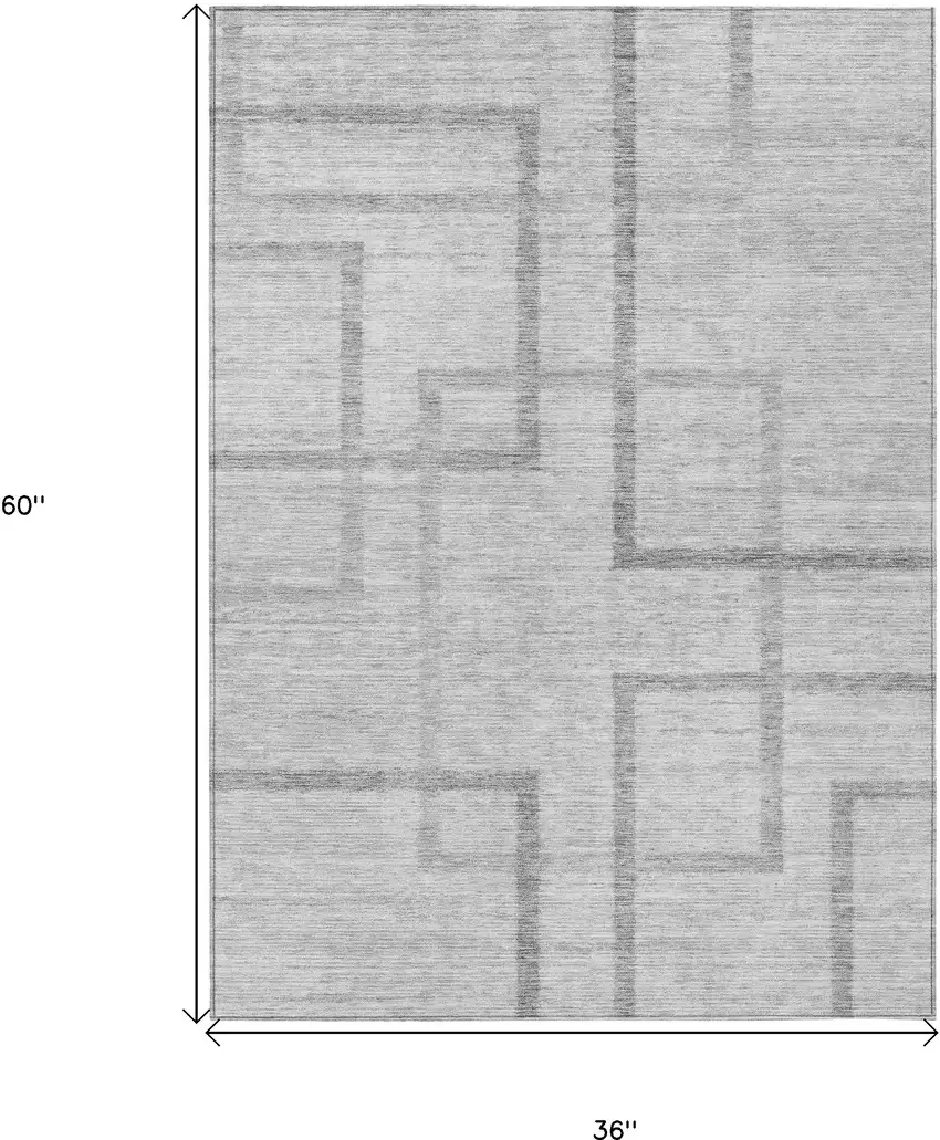 Gray Charcoal And Silver Geometric Washable Indoor Outdoor Area Rug Photo 3