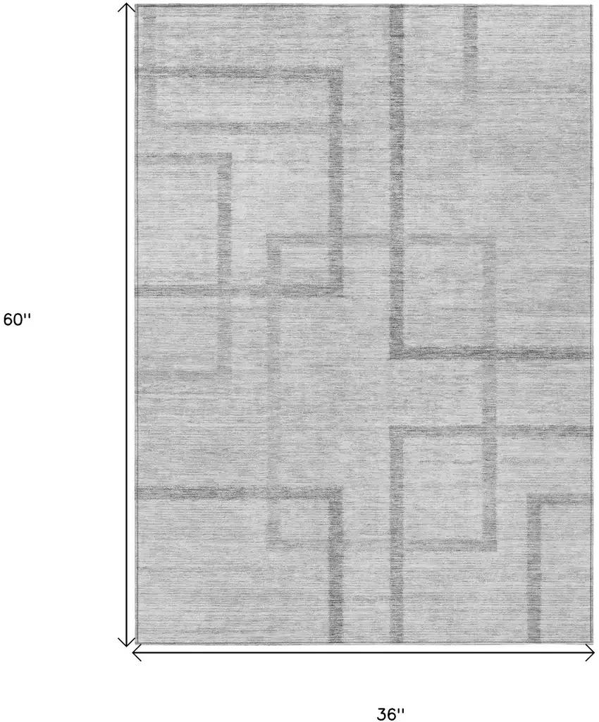 Gray Charcoal And Silver Geometric Washable Indoor Outdoor Area Rug Photo 3