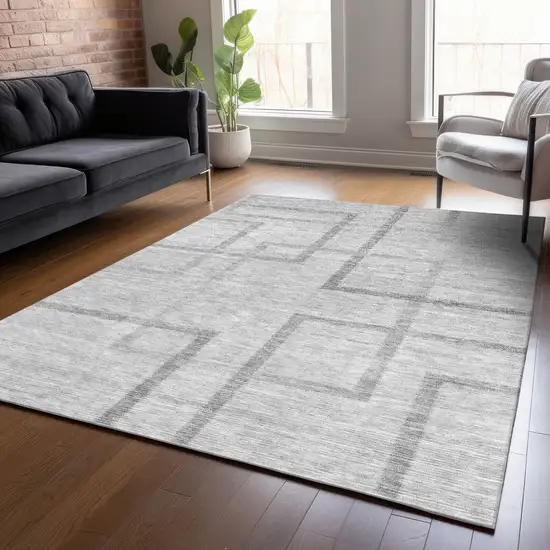 Gray Charcoal And Silver Geometric Washable Indoor Outdoor Area Rug Photo 9