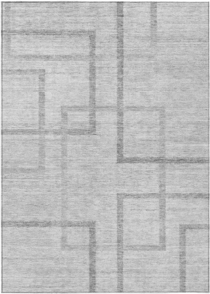 Gray Charcoal And Silver Geometric Washable Indoor Outdoor Area Rug Photo 2