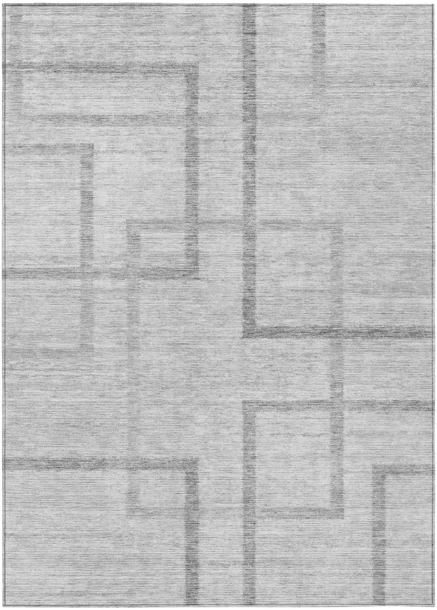 Gray Charcoal And Silver Geometric Washable Indoor Outdoor Area Rug Photo 2