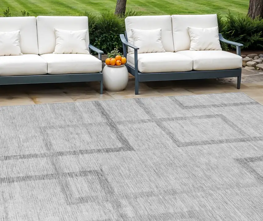 Gray Charcoal And Silver Geometric Washable Indoor Outdoor Area Rug Photo 1