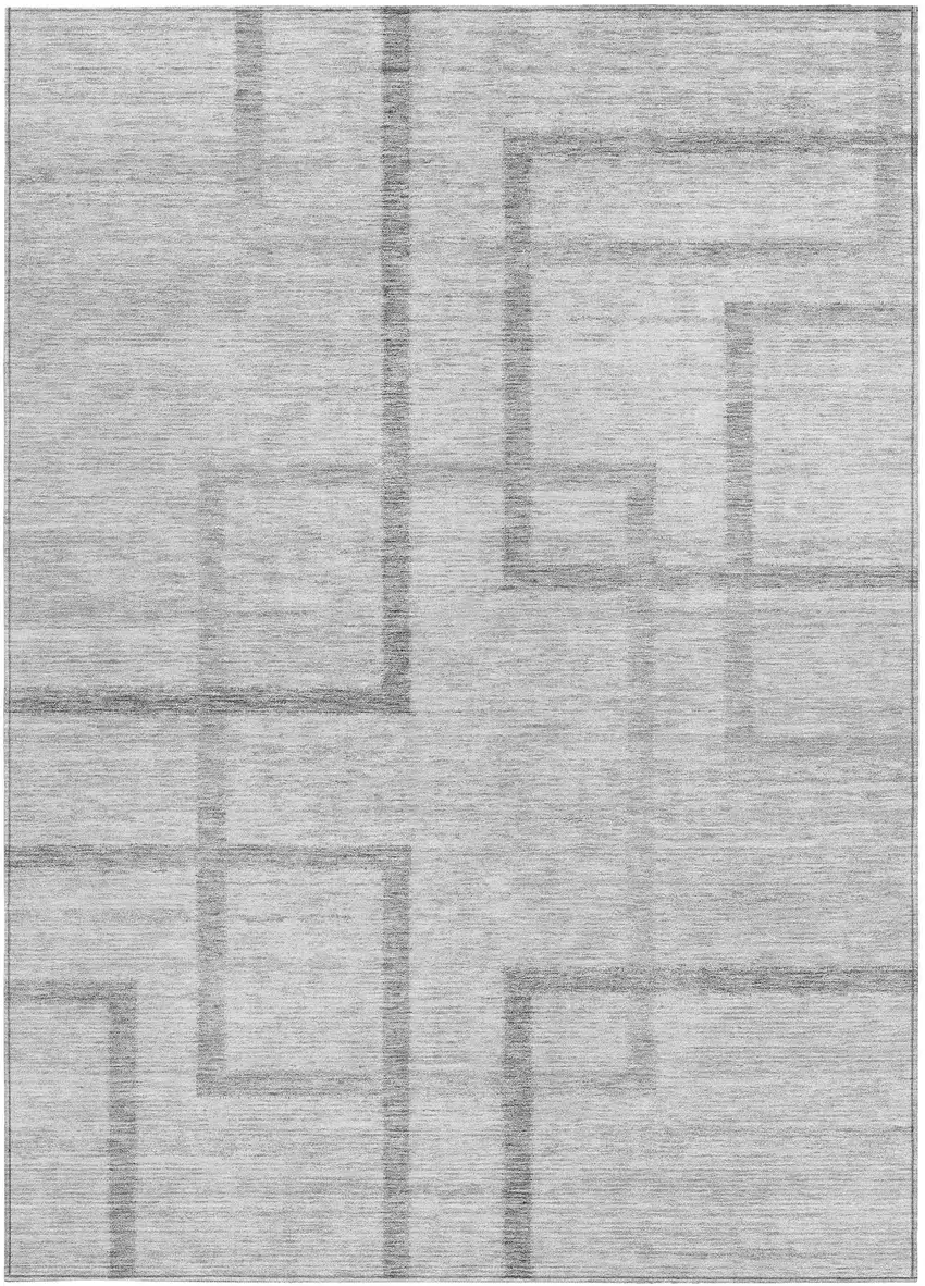 Gray Charcoal And Silver Geometric Washable Indoor Outdoor Area Rug Photo 7