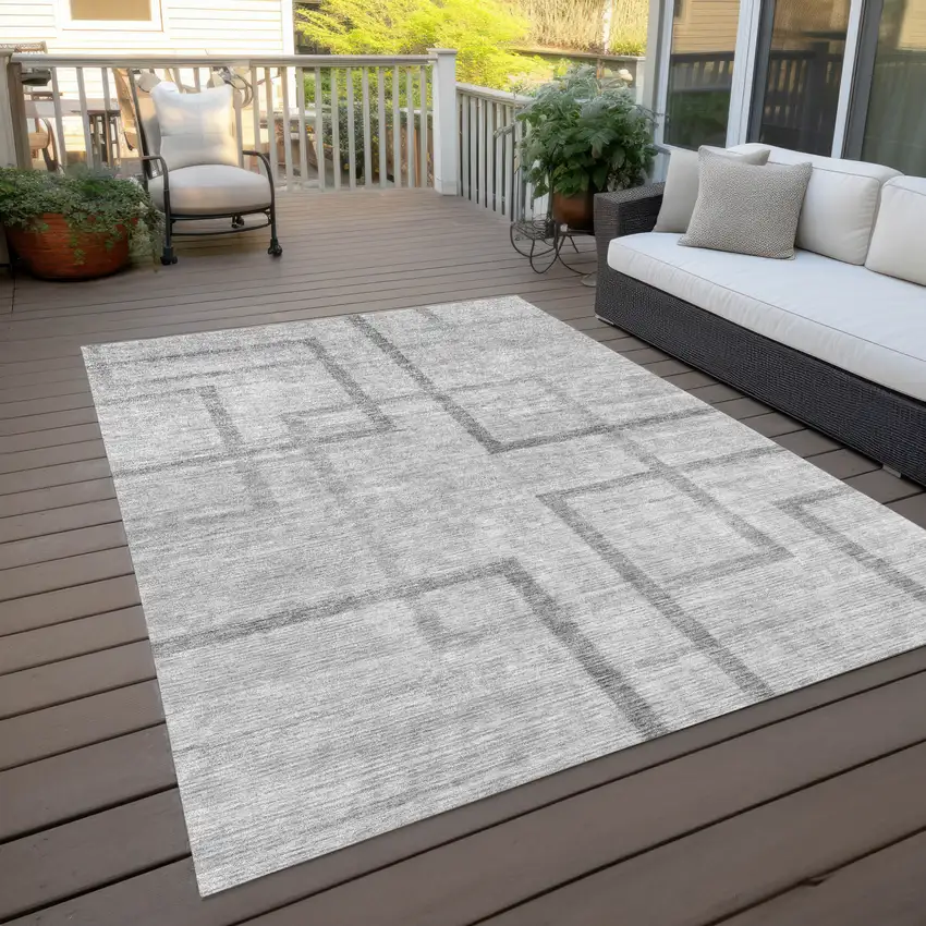 Gray Charcoal And Silver Geometric Washable Indoor Outdoor Area Rug Photo 9