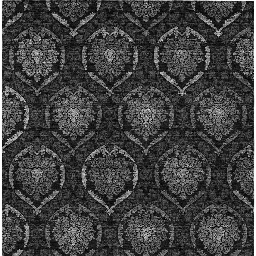 Gray Charcoal And Silver Medallion Washable Indoor Outdoor Area Rug Photo 7