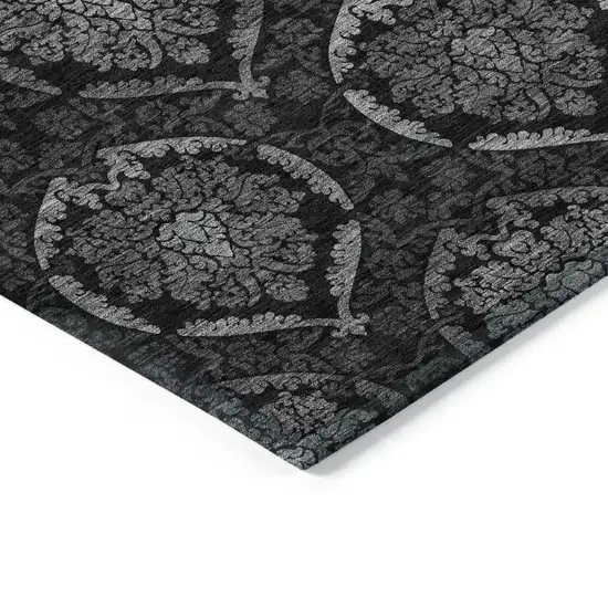 Gray Charcoal And Silver Medallion Washable Indoor Outdoor Area Rug Photo 5