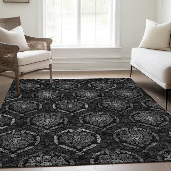 Gray Charcoal And Silver Medallion Washable Indoor Outdoor Area Rug Photo 9