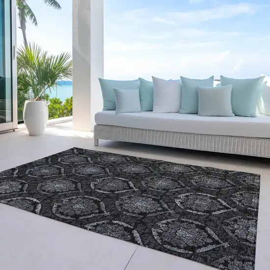 Gray Charcoal And Silver Medallion Washable Indoor Outdoor Area Rug Photo 8