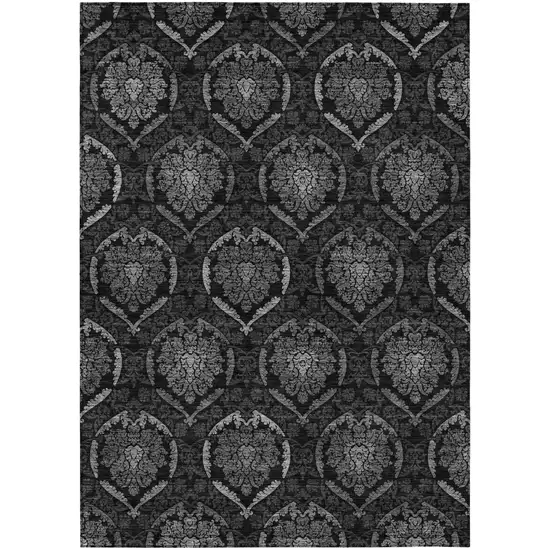 Gray Charcoal And Silver Medallion Washable Indoor Outdoor Area Rug Photo 2