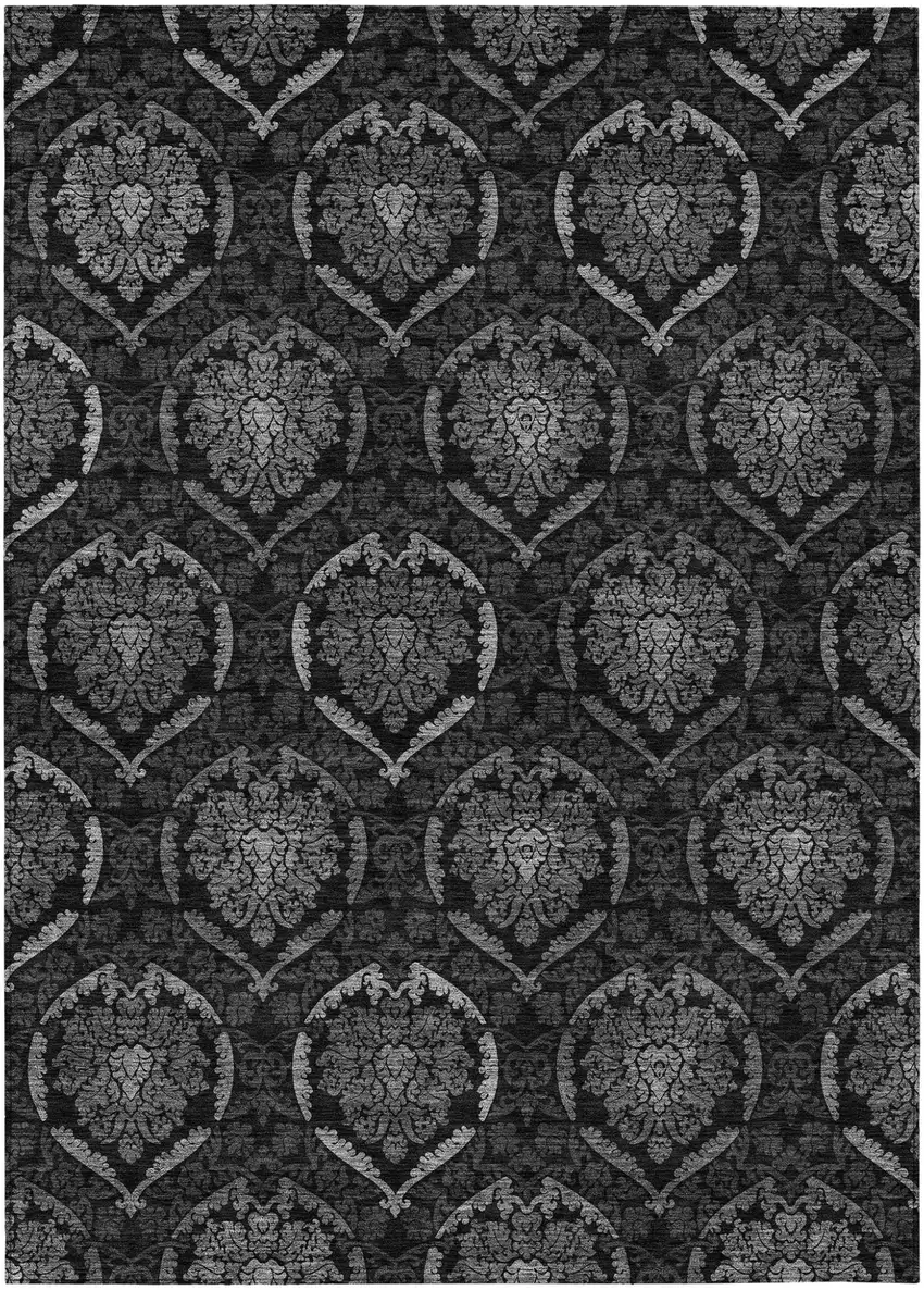 Gray Charcoal And Silver Medallion Washable Indoor Outdoor Area Rug Photo 2