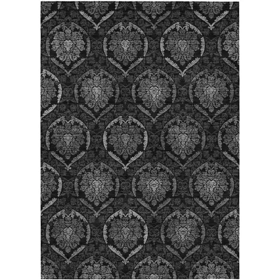Gray Charcoal And Silver Medallion Washable Indoor Outdoor Area Rug Photo 2