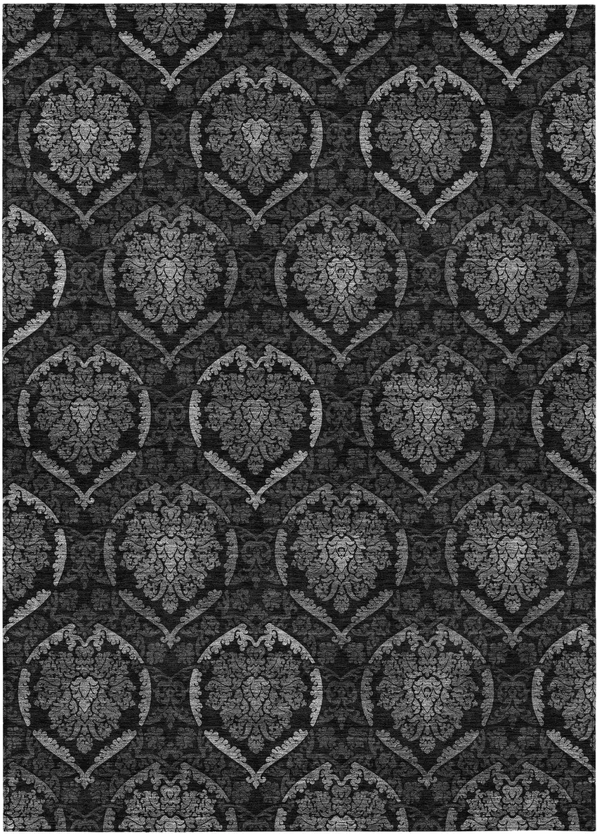 Gray Charcoal And Silver Medallion Washable Indoor Outdoor Area Rug Photo 2