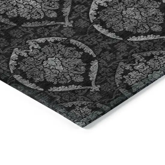 Gray Charcoal And Silver Medallion Washable Indoor Outdoor Area Rug Photo 5