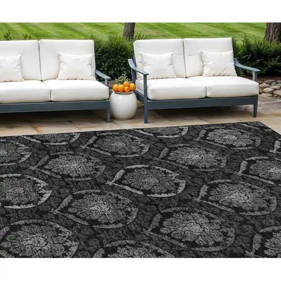 Gray Charcoal And Silver Medallion Washable Indoor Outdoor Area Rug Photo 1