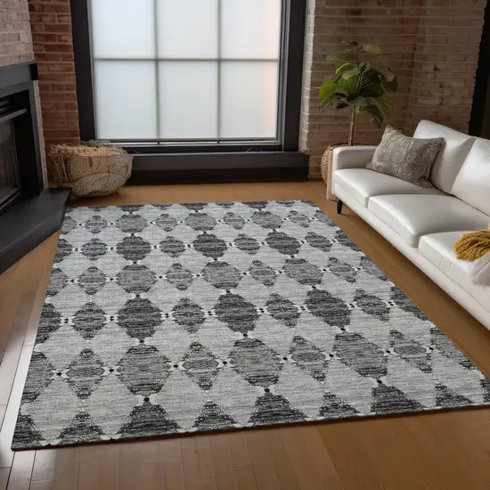 Gray Charcoal And Silver Moroccan Washable Indoor Outdoor Area Rug Photo 9