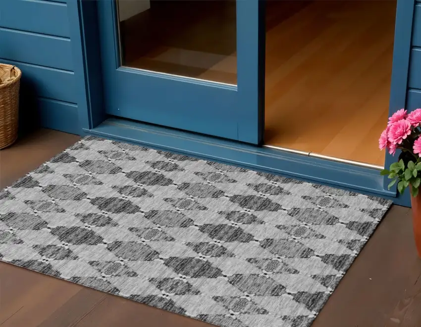 Gray Charcoal And Silver Moroccan Washable Indoor Outdoor Area Rug Photo 1