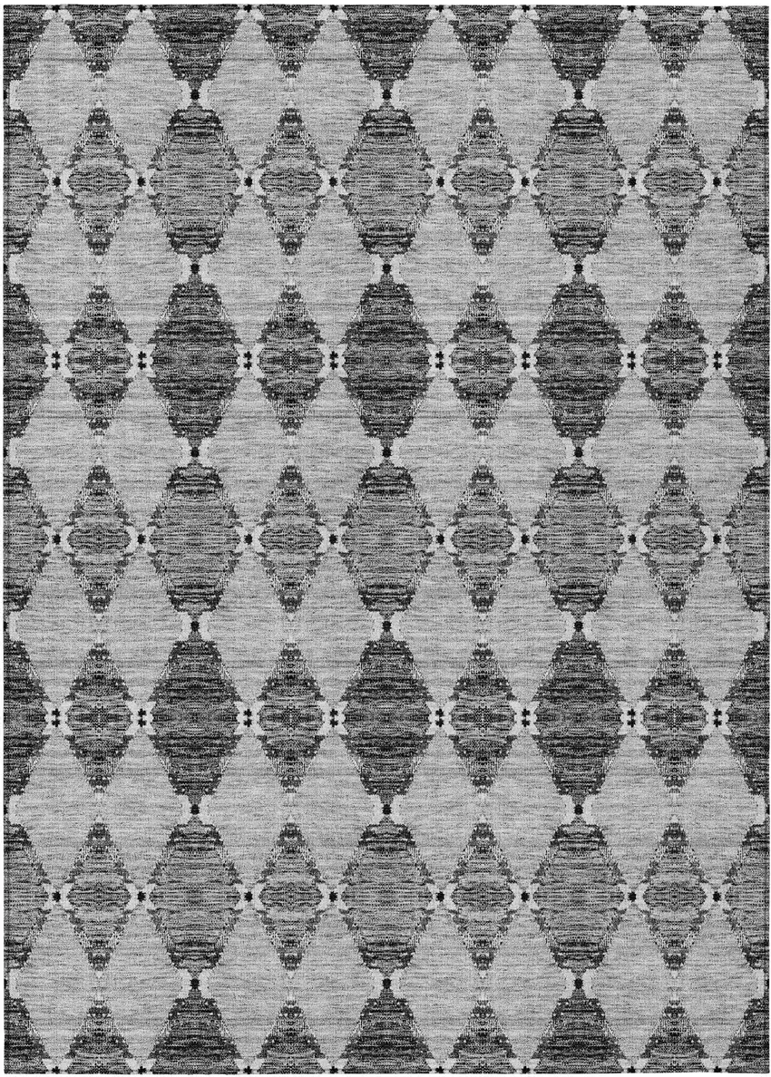 Gray Charcoal And Silver Moroccan Washable Indoor Outdoor Area Rug Photo 2