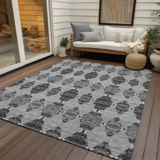 Gray Charcoal And Silver Moroccan Washable Indoor Outdoor Area Rug Photo 6