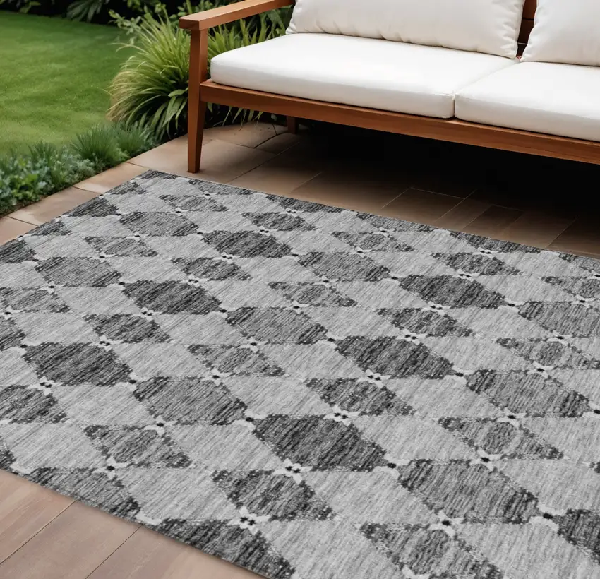 Gray Charcoal And Silver Moroccan Washable Indoor Outdoor Area Rug Photo 1