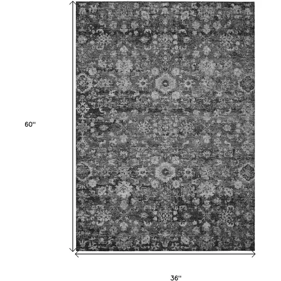 Gray Charcoal And Silver Oriental Washable Indoor Outdoor Area Rug Photo 8