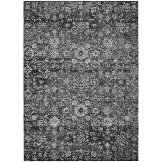Gray Charcoal And Silver Oriental Washable Indoor Outdoor Area Rug Photo 2