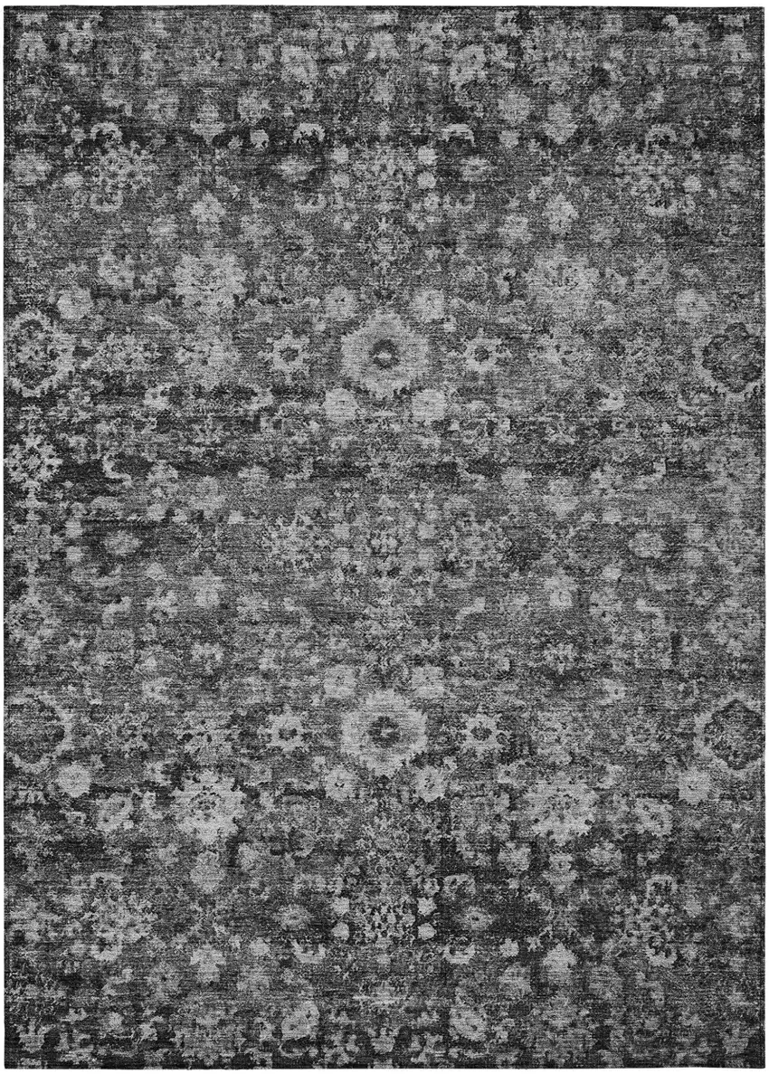 Gray Charcoal And Silver Oriental Washable Indoor Outdoor Area Rug Photo 2