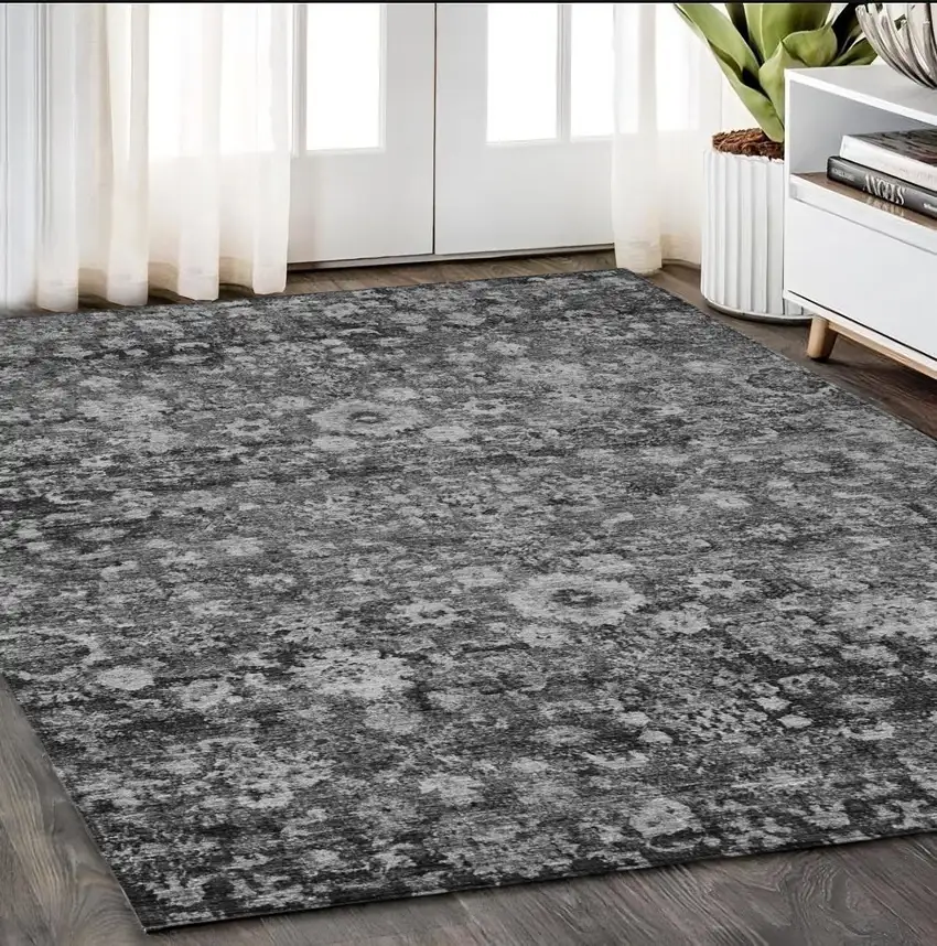 Gray Charcoal And Silver Oriental Washable Indoor Outdoor Area Rug Photo 9