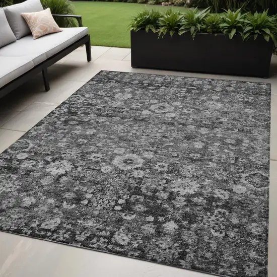 Gray Charcoal And Silver Oriental Washable Indoor Outdoor Area Rug Photo 1