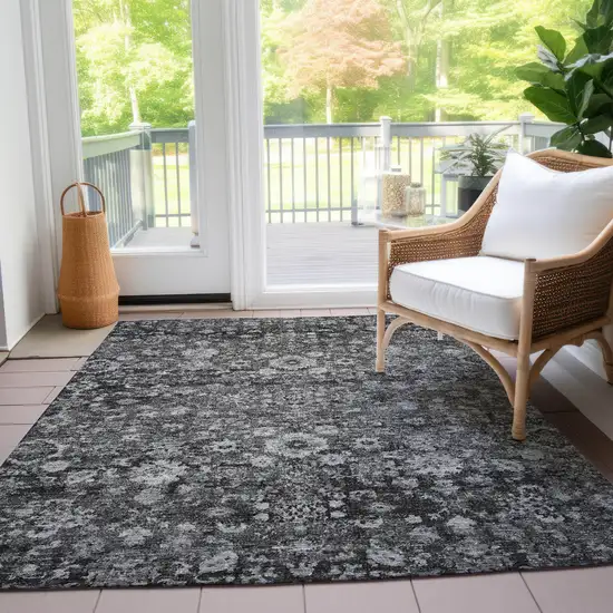 Gray Charcoal And Silver Oriental Washable Indoor Outdoor Area Rug Photo 8