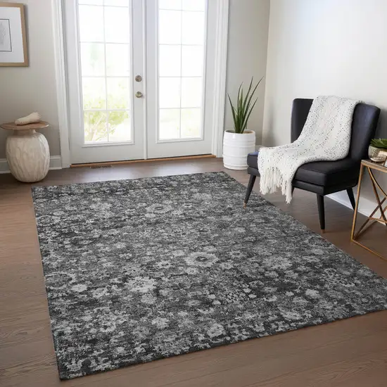 Gray Charcoal And Silver Oriental Washable Indoor Outdoor Area Rug Photo 7