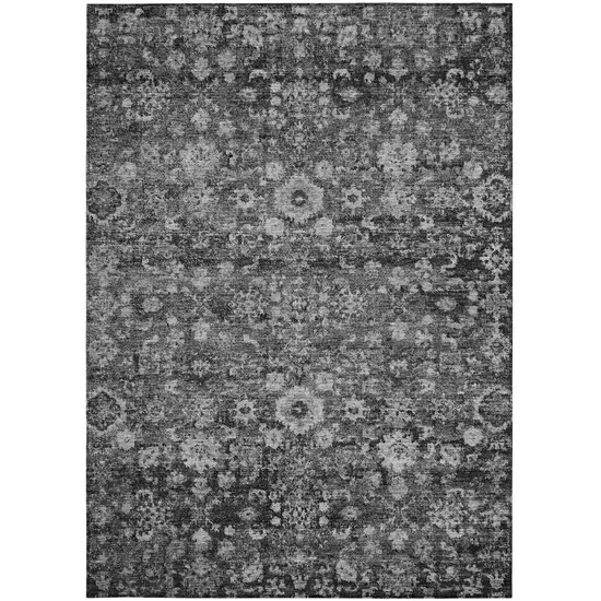 Gray Charcoal And Silver Oriental Washable Indoor Outdoor Area Rug Photo 5