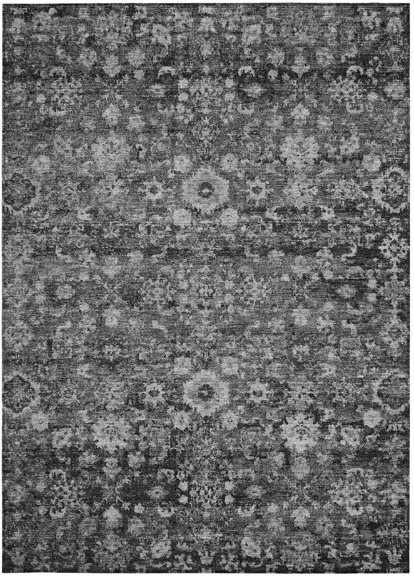 Gray Charcoal And Silver Oriental Washable Indoor Outdoor Area Rug Photo 5