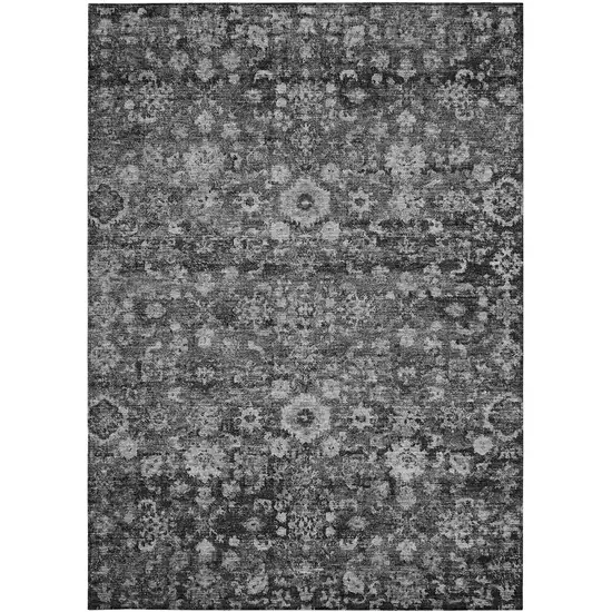 Gray Charcoal And Silver Oriental Washable Indoor Outdoor Area Rug Photo 5