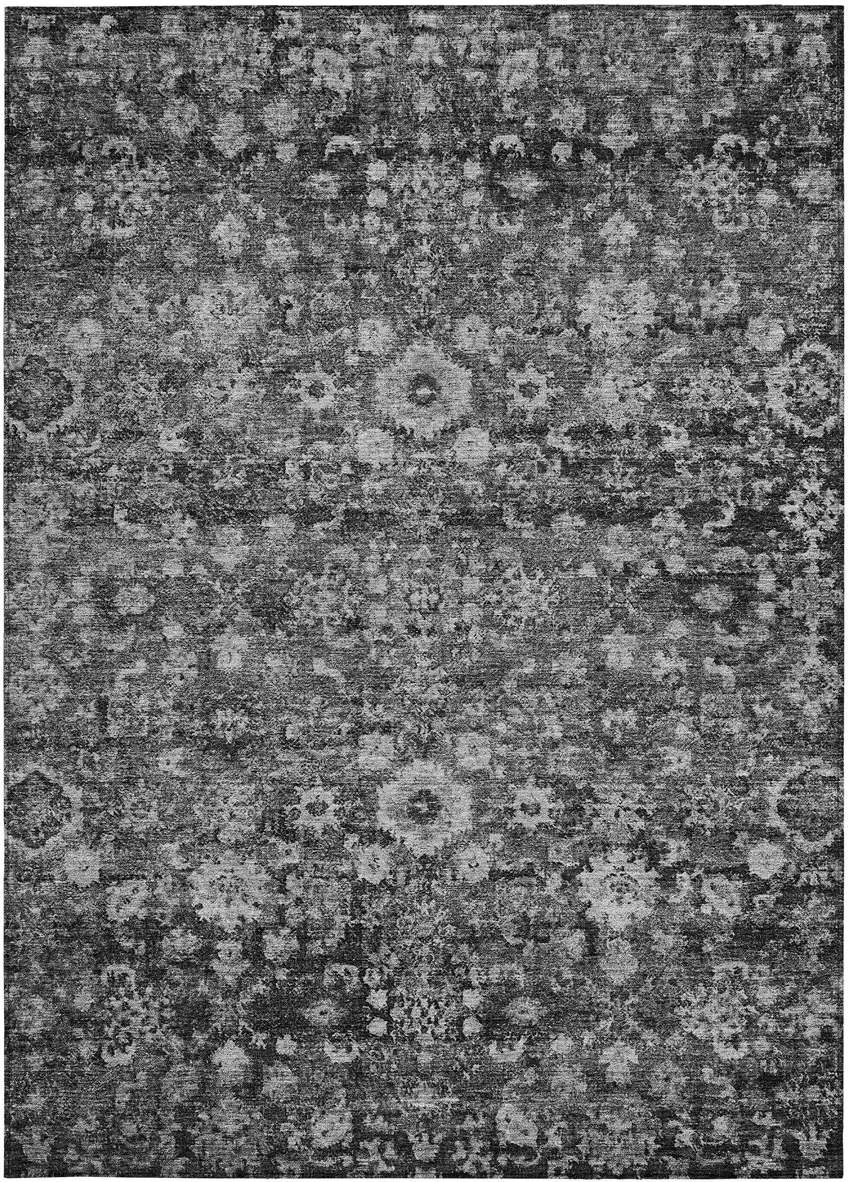 Gray Charcoal And Silver Oriental Washable Indoor Outdoor Area Rug Photo 5