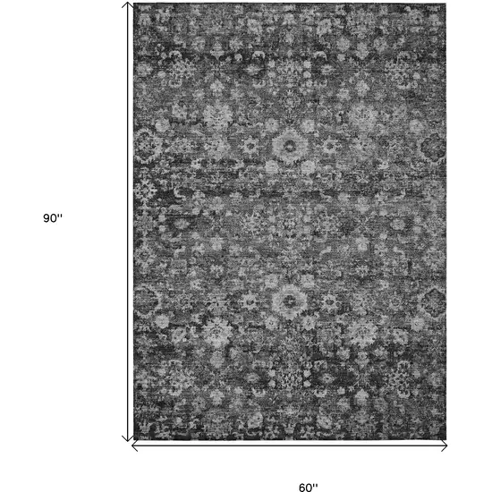 Gray Charcoal And Silver Oriental Washable Indoor Outdoor Area Rug Photo 3