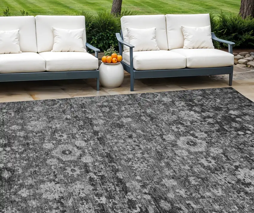 Gray Charcoal And Silver Oriental Washable Indoor Outdoor Area Rug Photo 1