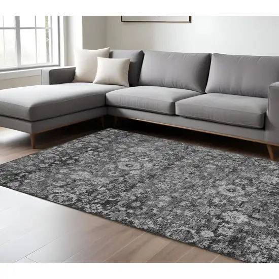 Gray Charcoal And Silver Oriental Washable Indoor Outdoor Area Rug Photo 2