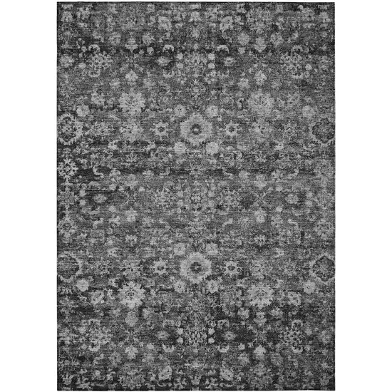 Gray Charcoal And Silver Oriental Washable Indoor Outdoor Area Rug Photo 2