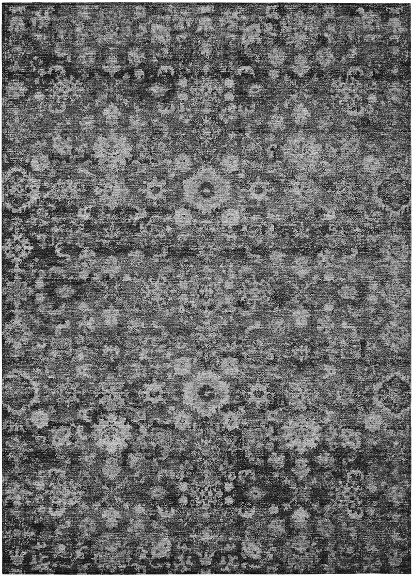 Gray Charcoal And Silver Oriental Washable Indoor Outdoor Area Rug Photo 2