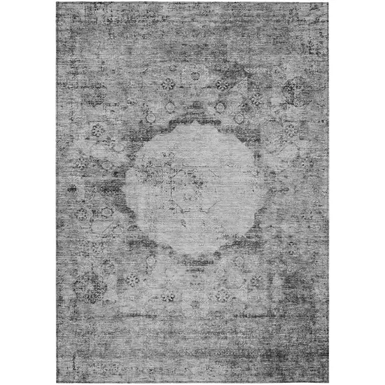 Gray Charcoal And Silver Oriental Washable Indoor Outdoor Area Rug Photo 2