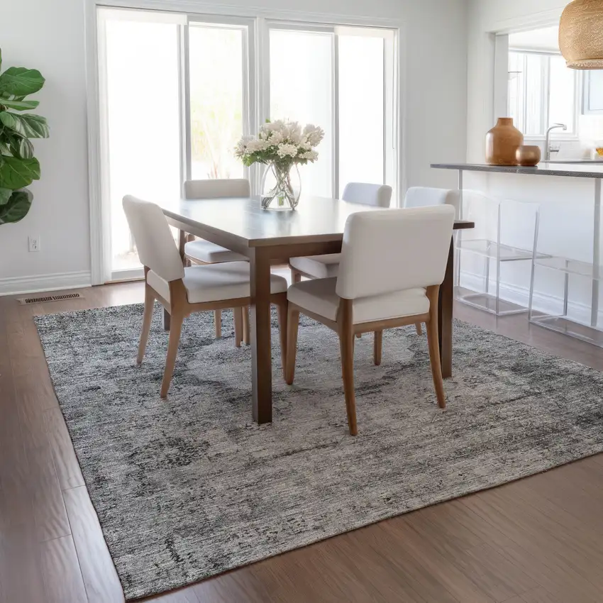 Gray Charcoal And Silver Oriental Washable Indoor Outdoor Area Rug Photo 9