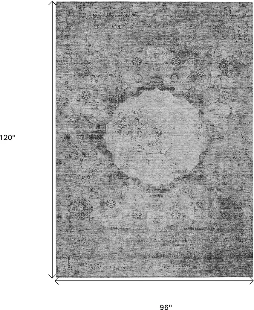 Gray Charcoal And Silver Oriental Washable Indoor Outdoor Area Rug Photo 3