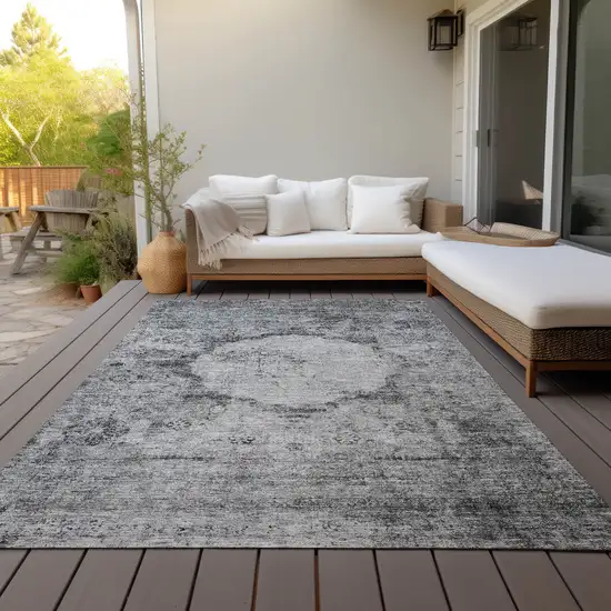 Gray Charcoal And Silver Oriental Washable Indoor Outdoor Area Rug Photo 7
