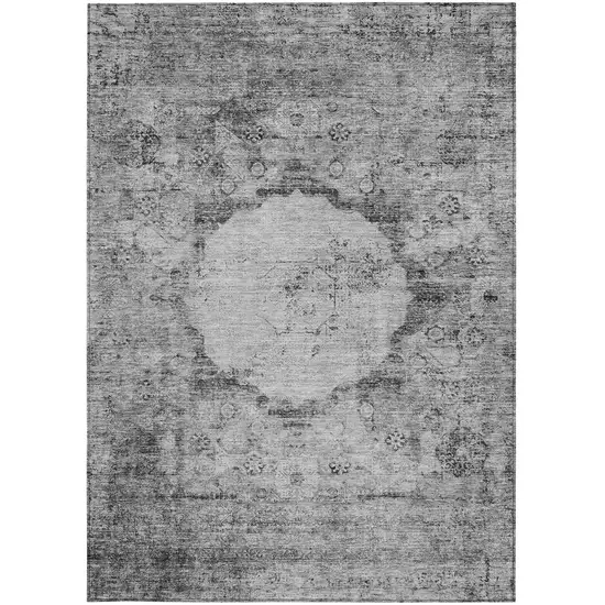 Gray Charcoal And Silver Oriental Washable Indoor Outdoor Area Rug Photo 6