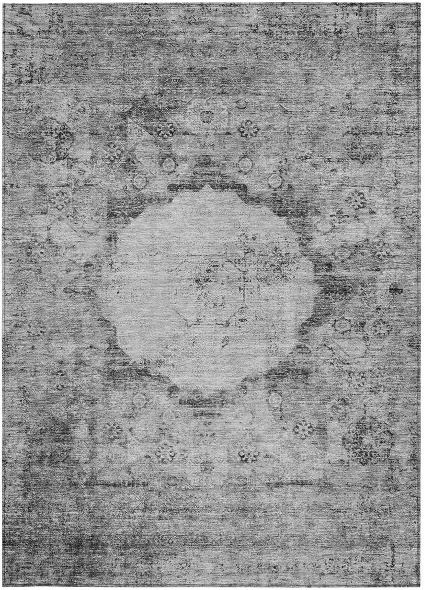 Gray Charcoal And Silver Oriental Washable Indoor Outdoor Area Rug Photo 6