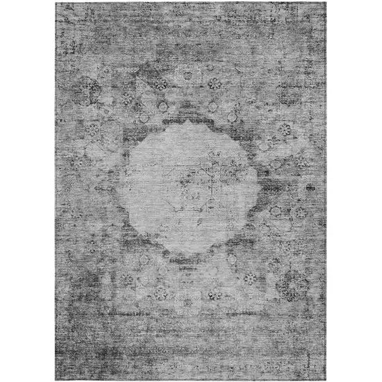 Gray Charcoal And Silver Oriental Washable Indoor Outdoor Area Rug Photo 6
