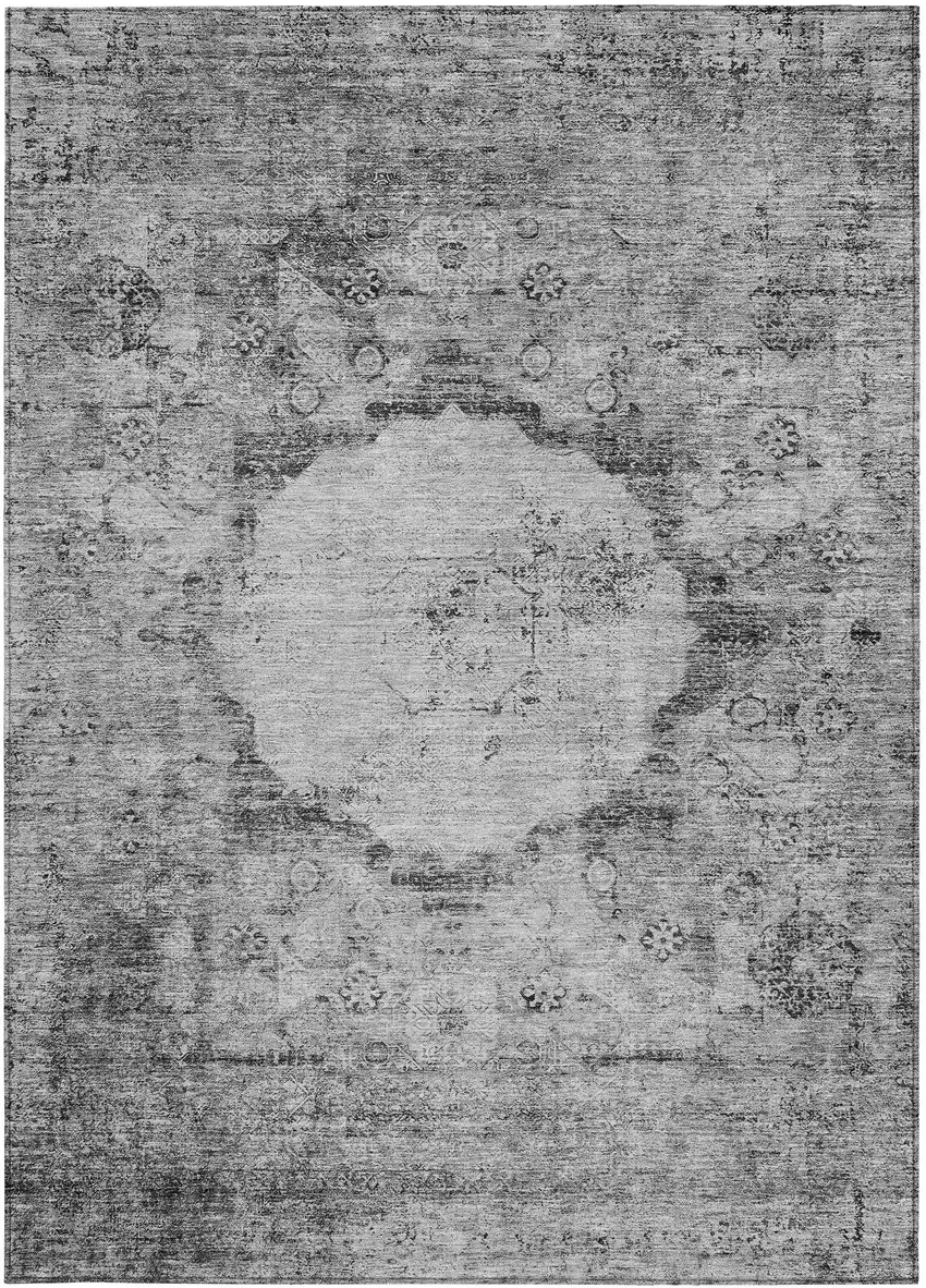 Gray Charcoal And Silver Oriental Washable Indoor Outdoor Area Rug Photo 6