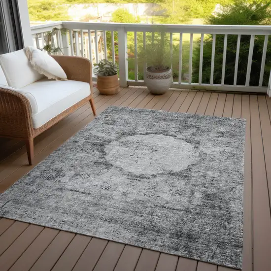 Gray Charcoal And Silver Oriental Washable Indoor Outdoor Area Rug Photo 9